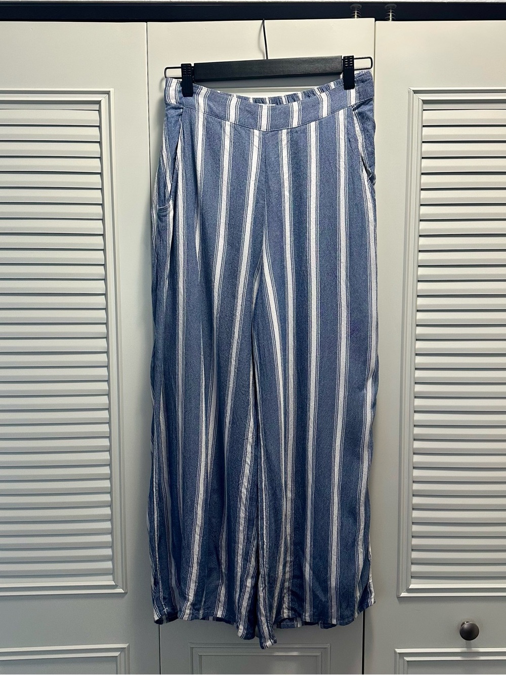 Blue and White Striped Wide Leg Beach Pants